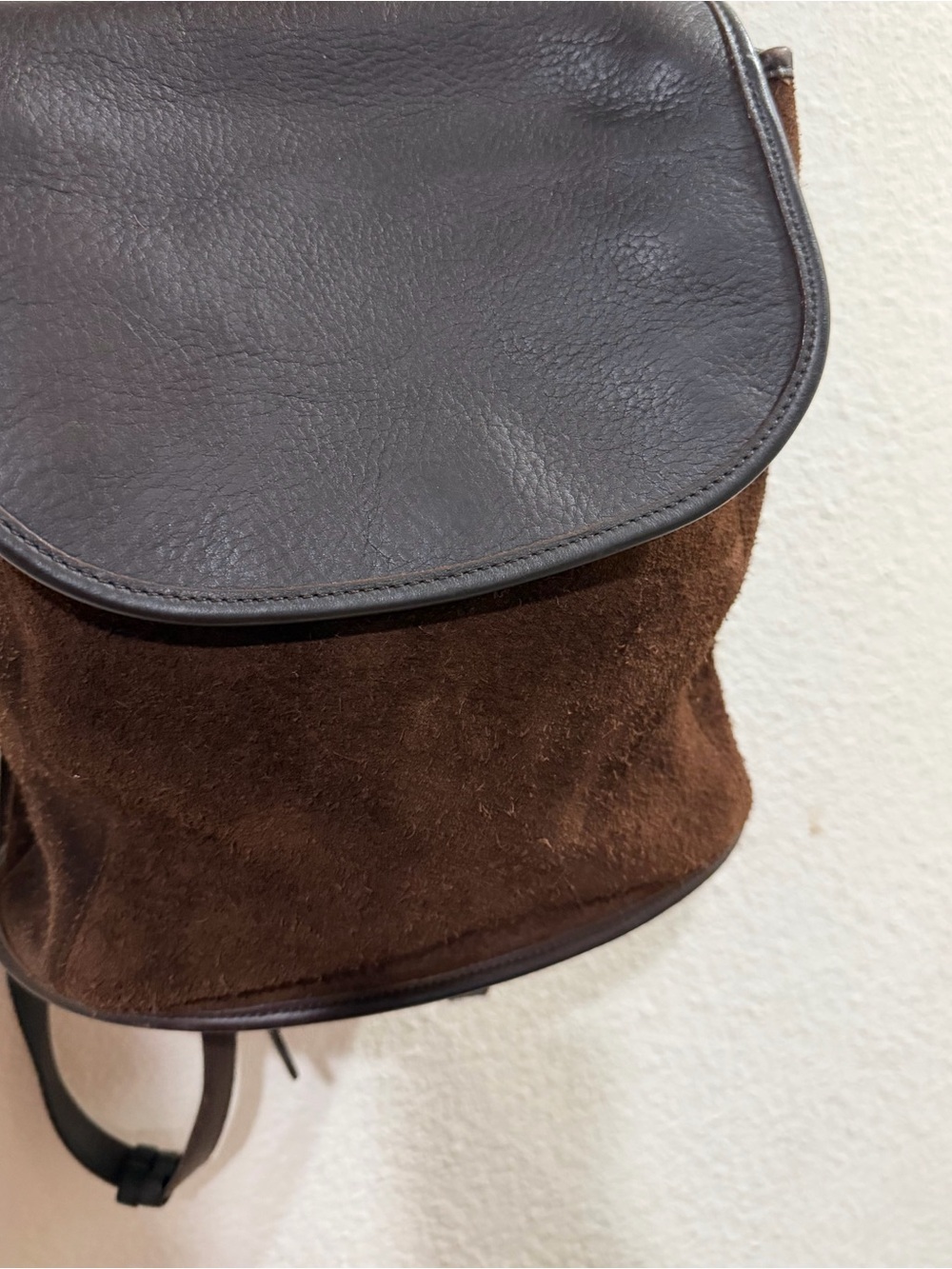 Coach Men's Brown Suede Backpack with Dark Brown Leather Flap